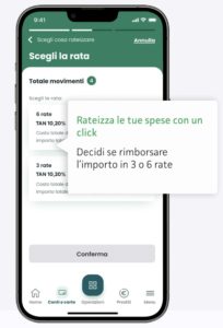 esempio di schermo dell'app del conto